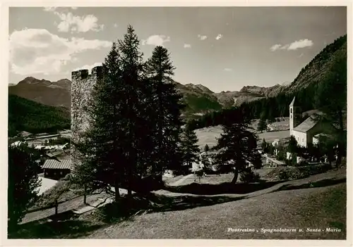 AK / Ansichtskarte  Pontresina Spagnolaturm und Santa Maria Kirche Alpen Pontresina