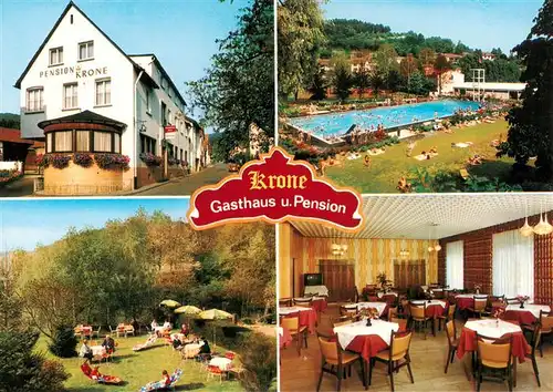 AK / Ansichtskarte  Hetschbach_Hoechst_Odenwald Gasthaus Pension zur Krone Freibad 