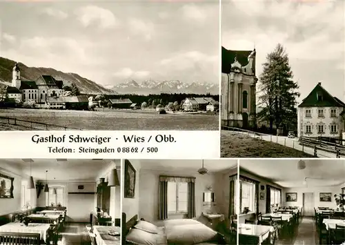 AK / Ansichtskarte 73883794 Wies_Steingaden Gasthof Schweiger Fremdenzimmer Ortsansicht Kloster Alpenblick Wies_Steingaden