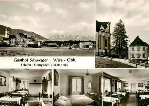 AK / Ansichtskarte  Wies_Steingaden Gasthof Schweiger Fremdenzimmer Ortsansicht Kloster Alpenblick Wies_Steingaden