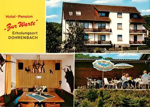 AK / Ansichtskarte 73883822 Dohrenbach Hotel Pension Zur Warte Gaststube Terrasse Dohrenbach