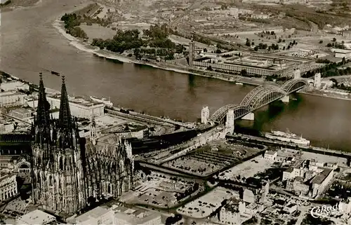 AK / Ansichtskarte  Koeln__Rhein Fliegeraufnahme mit Koelner Dom und Messegelaende 