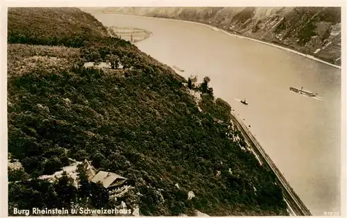 AK / Ansichtskarte  Trechtingshausen Burg Rheinstein und Schweizerhaus Fliegeraufnahme Trechtingshausen