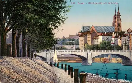 AK / Ansichtskarte  Basel_BS Rheinpartie mit Muenster Basel_BS