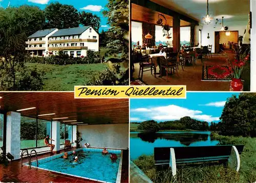 AK / Ansichtskarte  Buende__Westfalen Pension Quellental Gastraum Hallenbad Weiher 