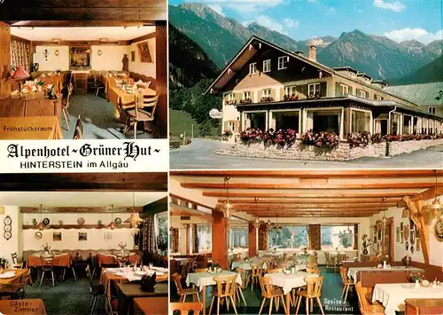 AK / Ansichtskarte  Hinterstein_Bad_Hindelang Alpenhotel Gruener Hut Fruehstuecksraum Gaestezimmer Speiserestraurant Hinterstein_Bad_Hindelang