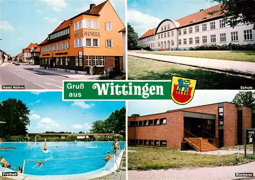 AK / Ansichtskarte 73884024 Wittingen__(i.H.)_Niedersachsen Hotel Noehre Schule Freibad Buecherei 