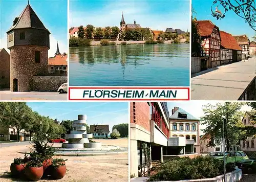 AK / Ansichtskarte 73884061 Floersheim_Main Turm Mainpartie Strasse Brunnen  Floersheim Main