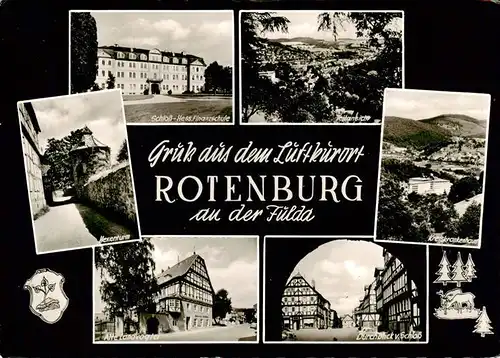 AK / Ansichtskarte 73884078 Rotenburg_Fulda Schloss Hess Finanzschule Hexenturm Alte Landvogtei Durchblick vom Schloss Kreiskrankenhaus Rotenburg Fulda