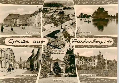 AK / Ansichtskarte 73884113 Frankenberg__Sachsen Platz der Einheit Blick vom Kirchturm Schilfeich Karl Marx Strasse Luetzelshoehe Verwaltungsschule 