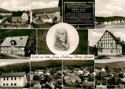 AK / Ansichtskarte  Grund_Hilchenbach Teilansichten Panorama Gedenktafel Ebert Jung Grund Hilchenbach