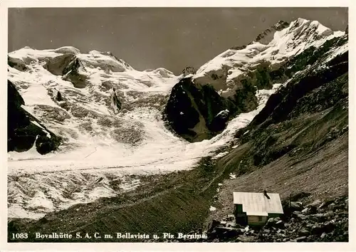 AK / Ansichtskarte  Bovalhuette_SAC_2495m_Morteratsch_GR Berghuette mit Bellavista und Piz Bernina 