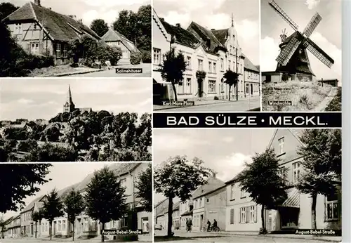 AK / Ansichtskarte 73884243 Bad_Suelze Salinehaeuser Blick zur Kirche August-Bebel-Strasse Karl-Marx-Platz Windmuehle Bad_Suelze