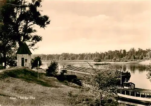 AK / Ansichtskarte  Aken_Elbe Partie an der Elbe Frachter Aken_Elbe