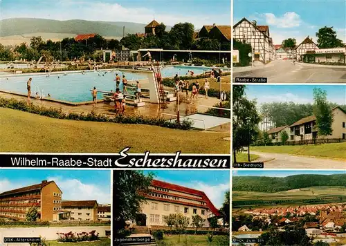 AK / Ansichtskarte 73884298 Eschershausen_Holzminden Schwimmbad Raabe Strasse Ith Siedlung DRK Altersheim Jugendherberge Blick zum Ith Eschershausen Holzminden