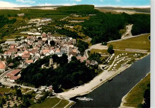 AK / Ansichtskarte  Polle_Oberweser Fliegeraufnahme mit Faehre und Schloss Polle_Oberweser