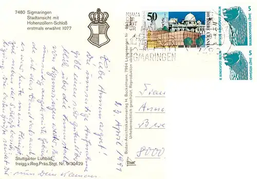AK / Ansichtskarte 73884385 Sigmaringen Stadtansicht mit Hohenzollern-Schloss Sigmaringen