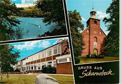 AK / Ansichtskarte 73884476 Scharnebeck_Lueneburg Schwanenteich Schule Kirche Scharnebeck Lueneburg