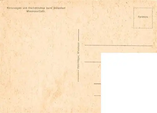 AK / Ansichtskarte  Wiesmoor Korsowagen und Freilichtbuehne beim Bluetenfest Wiesmoor
