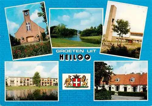 AK / Ansichtskarte 73884573 Heiloo_NL Teilansichten Kirche Partie am Wasser Wappen 