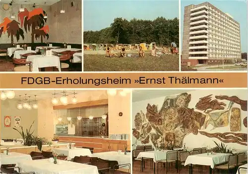 AK / Ansichtskarte 73884604 Rheinsberg FDGB Erholungsheim Ernst Thaelmann Bar Am Strand Aussenansicht Cafe Urlauberrestaurant Rheinsberg