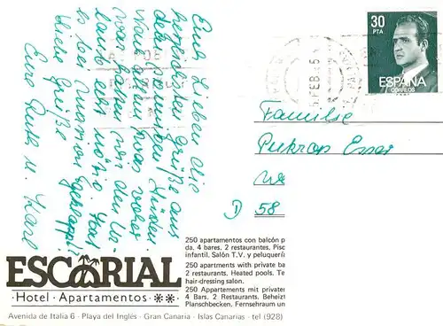 AK / Ansichtskarte  Playa_del_Ingles_Gran_Canaria_ES Hotel Apartamentos Escorial Gastraum Bar Pool 
