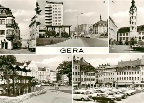 AK / Ansichtskarte  Gera Erker der Stadt Apotheke Ernst Thaelmann Strasse Rathaus am Markt Blick zum Puschkinplatz Markt Gera