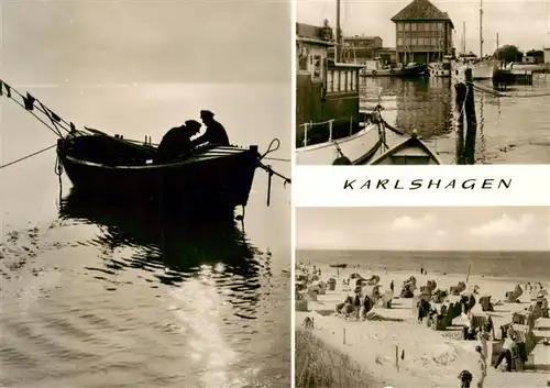 AK / Ansichtskarte  Karlshagen_Carlshagen_Usedom Fischerboot Hafenpartie Strand 