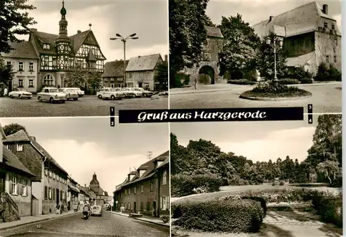 AK / Ansichtskarte 73884716 Harzgerode Marktplatz Rathaus Oberstrasse Schlossberg mit ehem Schloss Stadtgarten Harzgerode