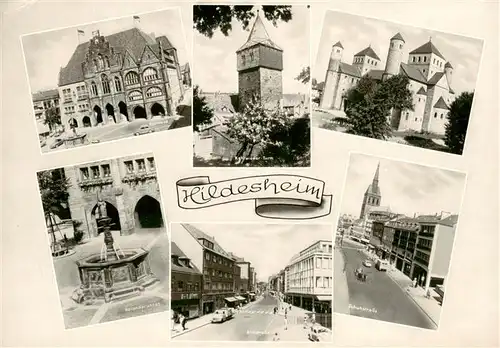 AK / Ansichtskarte  Hildesheim Rathaus Turm Rolandbrunnen Almstrasse Kehrwiederturm Michaeliskirche Schuhstrasse Hildesheim