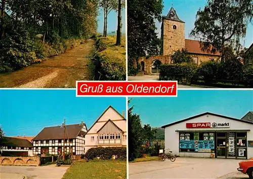 AK / Ansichtskarte 73884816 Oldendorf_Elze_Leine Teilansichten Kirche Spar-Markt Landschaft Waldweg Oldendorf_Elze_Leine