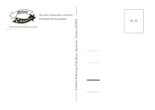AK / Ansichtskarte  Sasbachwalden Aus den Gaststuben Hohritt Festlicher Hochzeitstisch Sasbachwalden