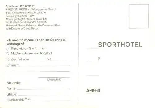 AK / Ansichtskarte  St_Jakob_Defereggen_Tirol_AT Sporthotel Jesacher 