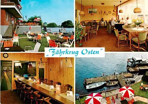 AK / Ansichtskarte 73885037 Osten_Oste Hotel Restaurant Faehrkrug Bar Gastraum Terrasse Bootsanlegestelle Osten_Oste