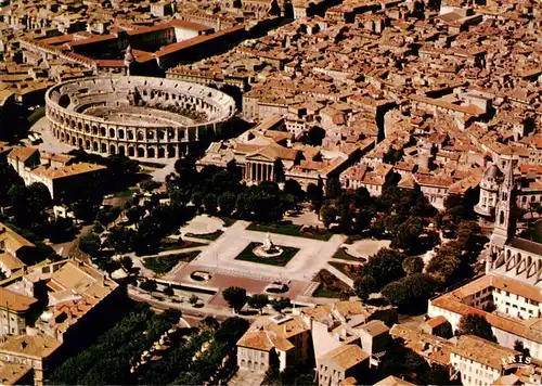 AK / Ansichtskarte  Nimes_30 Place de la Liberation et les Arenes Vue aerienne 