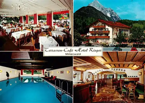 AK / Ansichtskarte  Mittenwald_Bayern Terrassencafe Hotel Rieger Gastraeume Hallenbad Mittenwald Bayern