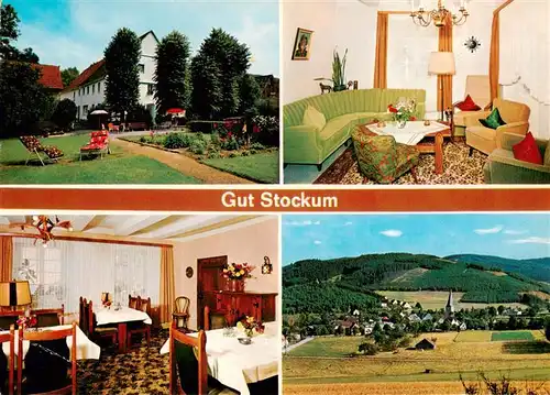 AK / Ansichtskarte  Stockum_Sauerland Gut Stockum Pension Rolf Betzinger Gastraum Stube Park Panorama Stockum_Sauerland