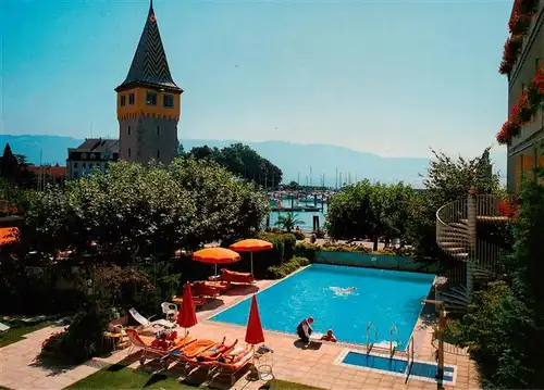 AK / Ansichtskarte  Lindau__Bodensee Hotel Bayerischer Hof Swimming Pool Blick auf den Hafen 