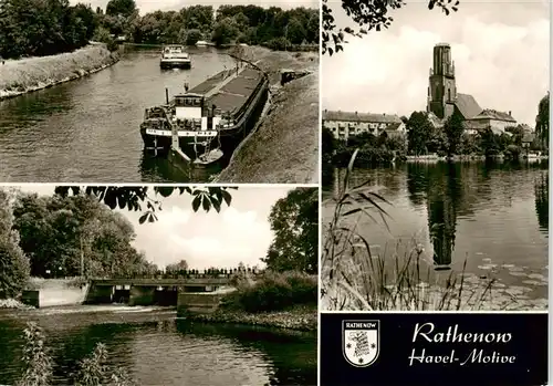 AK / Ansichtskarte  Rathenow Partie an der Havel Blick zur Kirche Frachtkahn Wehr Rathenow