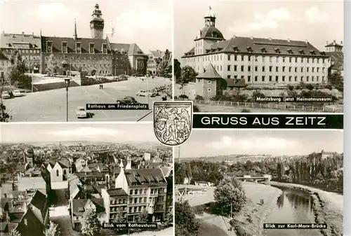 AK / Ansichtskarte  Zeitz Rathaus am Friedensplatz Moritzburg jetzt Heimatmuseum Panorama Blick vom Rathausturm Karl-Marx-Bruecke Sonderstempel Zeitz