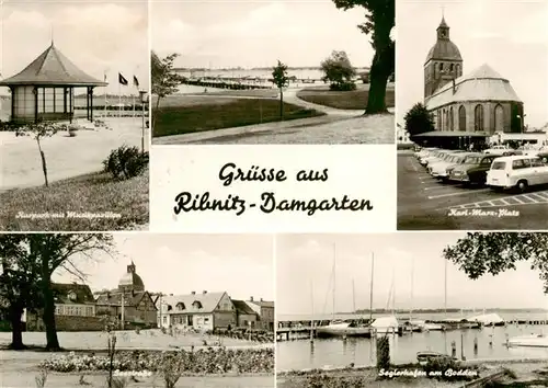 AK / Ansichtskarte  Ribnitz-Damgarten_Ostseebad Kurpark Musikpavillon Uferpromenade Karl-Marx-Platz Seestrasse Seglerhafen am Bodden Ribnitz-Damgarten