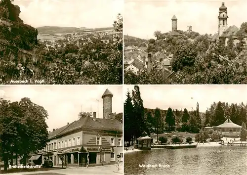 AK / Ansichtskarte  Auerbach__Vogtland Stadtpanorama Kirche Breitscheidstrasse Waldbad Brunn 