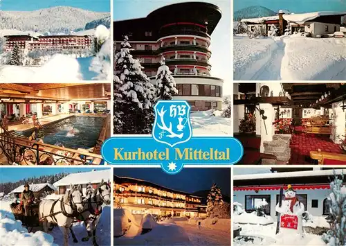 AK / Ansichtskarte 73885523 Mitteltal_Schwarzwald Kurhotel Mitteltal Gastraeume Hallenbad Pferdeschlitten Ortspartien Mitteltal Schwarzwald