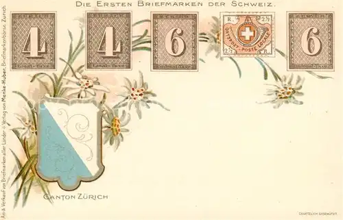 AK / Ansichtskarte 73885592 Briefmarke_auf_Ak Schweiz Canton Zuerich Briefmarke_auf_Ak