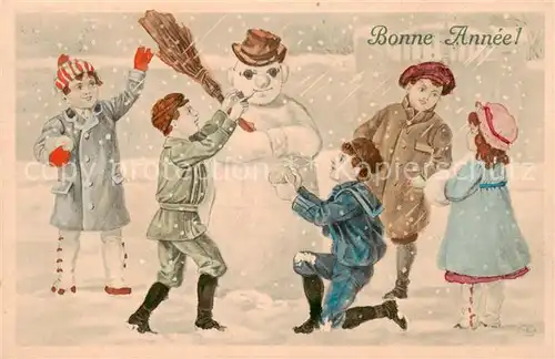 AK / Ansichtskarte  Neujahr Bonne Annee Kinder Schneemann TDG 2068 