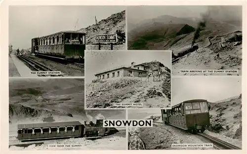 AK / Ansichtskarte 73885658 Snowdon_Wales_UK The Summit Station Train Arryin at the Summit Station The Summit Hotel Snowdon Mountain Train 