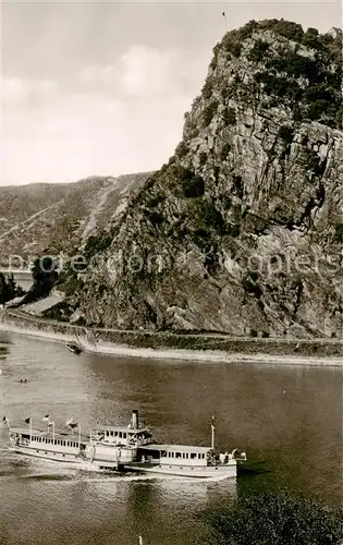 AK / Ansichtskarte  Schiffe_Binnenschifffahrt Der Loreleyfelsen bei St. Goarshausen am Rhein 