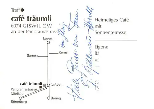 AK / Ansichtskarte  Giswil_Giswyl_OW Treff Cafe Traeumli Gastraum Sonnenterrasse 