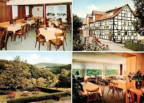 AK / Ansichtskarte  Laubach_Hann_Muenden Gasthaus zum Braunen Hirsch Gastraeume Freiterrasse Laubach_Hann_Muenden