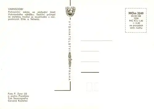 AK / Ansichtskarte  Varnsdorf_Warnsdorf_CZ Pohranicni mesto ve vychodni casti sluknovskeho vybezku Textilni prumysl se staletou tradici je soustreden v nar podnicich elite a Velveta 